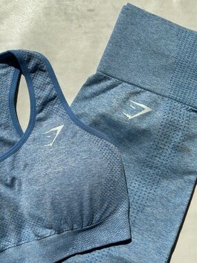 Gymshark Blue Vital Seamless Sports Bra (S) & Leggings (S) Set